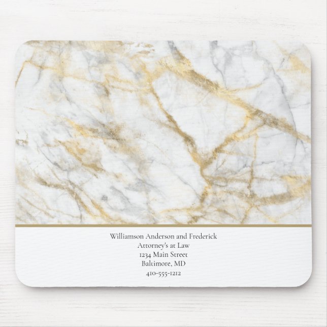 Personalize Business Gold White Gray Marble  Mouse Mat (Front)