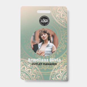 Personalize Business Logo Elegant Green Yoga ID Badge