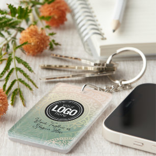 Personalize Business Logo   Elegant Green Yoga Key Ring