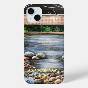 PERSONALIZE CALM WATER Painting Blue Earth Tones iPhone 15 Mini Case