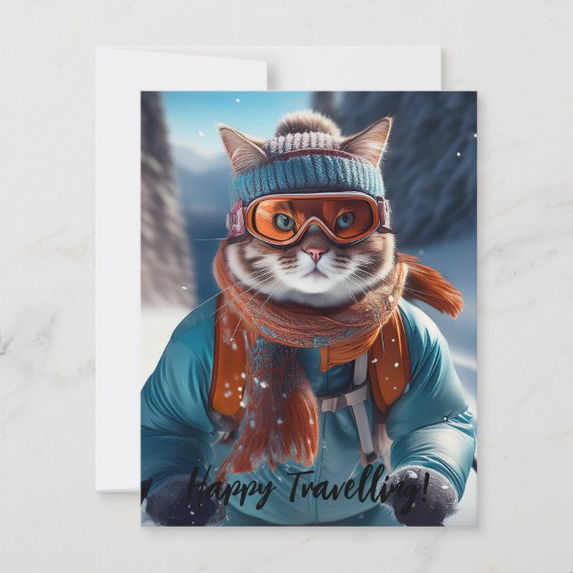 Personalize Cat skiing the snowy slopes (Front)