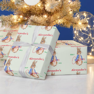 Personalize Child's name Peter the Rabbit 1st Xmas Wrapping Paper