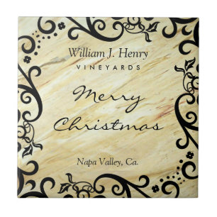 Personalize Christmas Marble Scroll Wine Tile