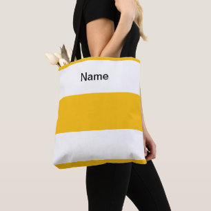 Personalize Classic Lemon Yellow +  White Stripes Tote Bag