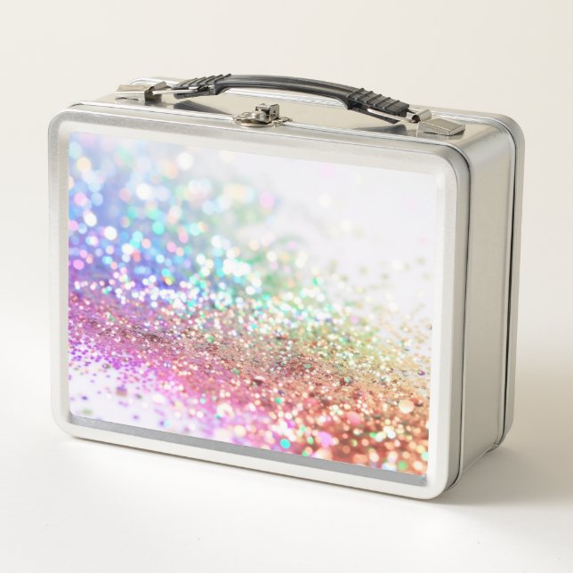 PERSONALIZE - Colourful Glitter Metal Lunch Box (Front)