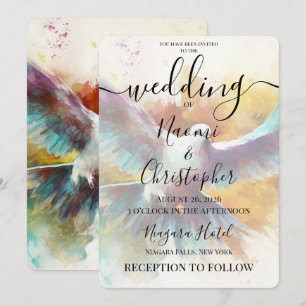 PERSONALIZE: Colourful White Dove Wedding Invitation
