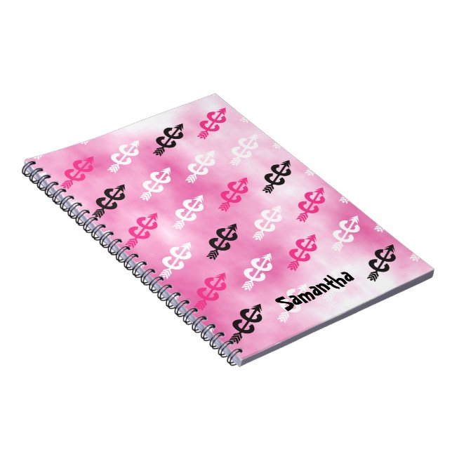Personalize Cross Country Symbols PINK Notebook (Right Side)