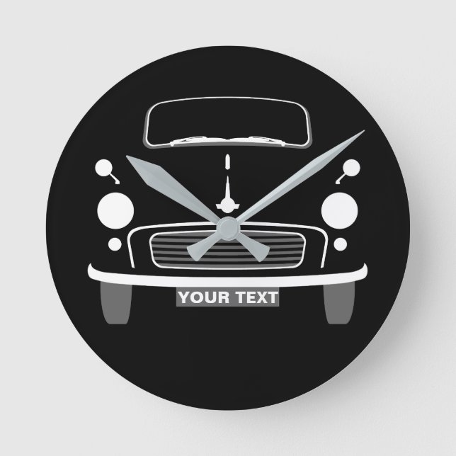 Personalize Custom Black Morris Minor Pop Art Round Clock (Front)