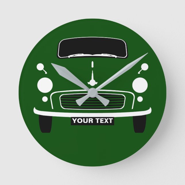 Personalize Custom Green Morris Minor Pop Art Round Clock (Front)