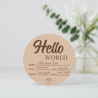Personalize Custom Hello World Baby Sign Printable Invitation