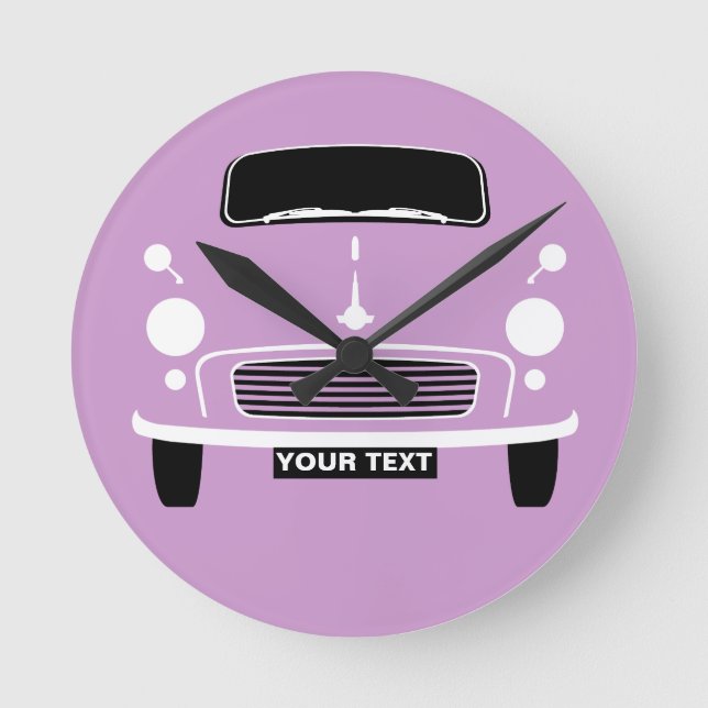 Personalize Custom Lilac Morris Minor Pop Art Round Clock (Front)