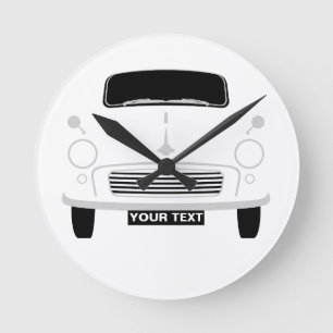 Personalize Custom White Morris Minor Pop Art Round Clock