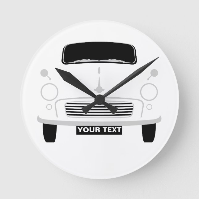 Personalize Custom White Morris Minor Pop Art Round Clock (Front)