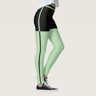 Personalize Cute Black And Pale Green Stripes Gift Leggings