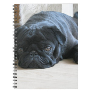 Personalize cute black Pug Puppy accessories name Notebook