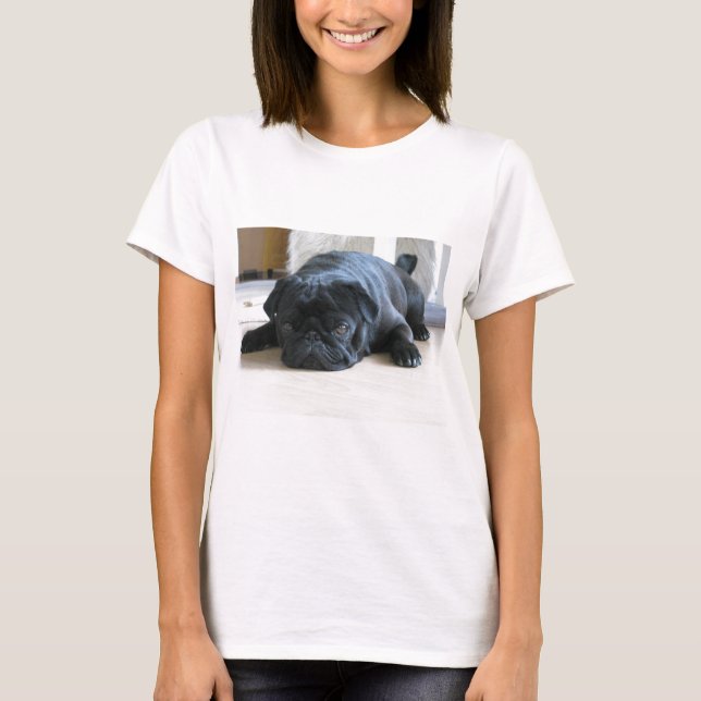 Personalize cute black Pug Puppy accessories name T-Shirt (Front)