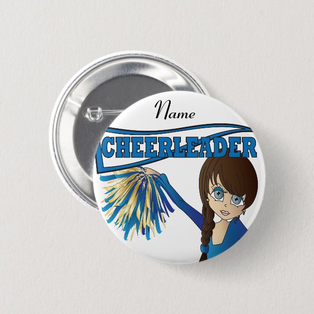 Personalize Cute Blue Cheerleader Girl 6 Cm Round Badge (Front & Back)