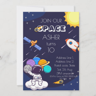 Personalize Cute Blue Space Astronaut Boy Birthday Invitation