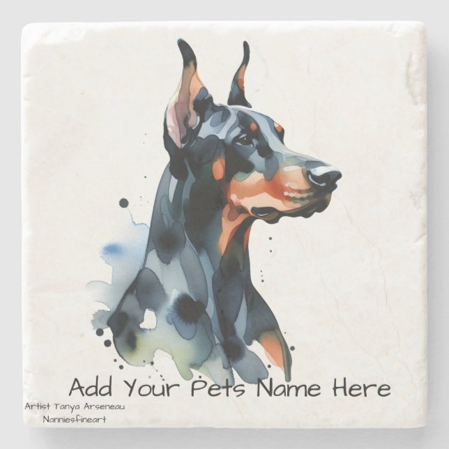 PERSONALIZE Cute DOBERMAN PINCHER Stone Coaster (Front)