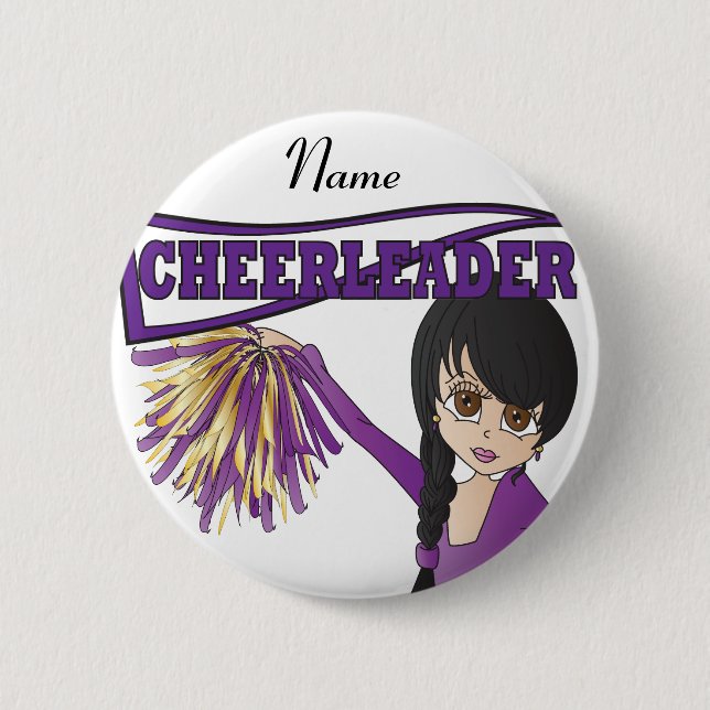 Personalize Cute Purple Cheerleader Girl 6 Cm Round Badge (Front)