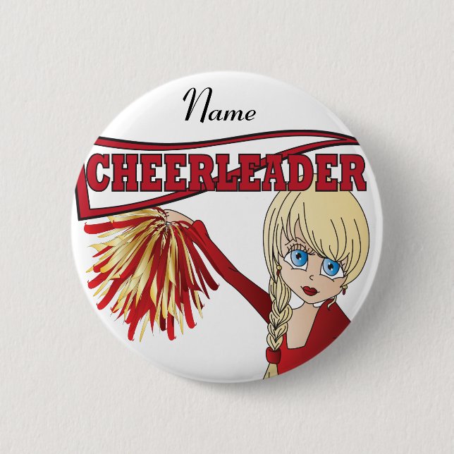 Personalize Cute Red Cheerleader Girl 6 Cm Round Badge (Front)
