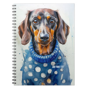 PERSONALIZE: Dachshund Dog in Blue Sweater Notebook