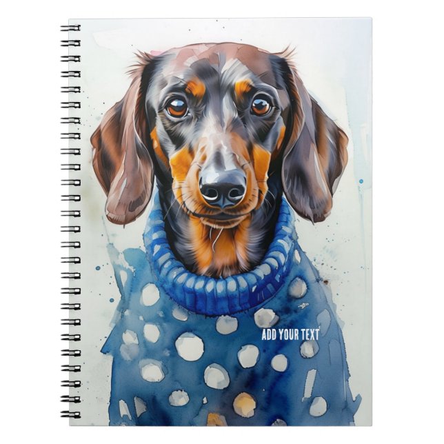 PERSONALIZE: Dachshund Dog in Blue Sweater | Notebook (Front)