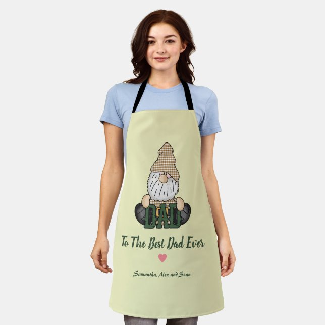 Personalize Dad Gnome | Green Vintage Dad Gift Apron (Worn)