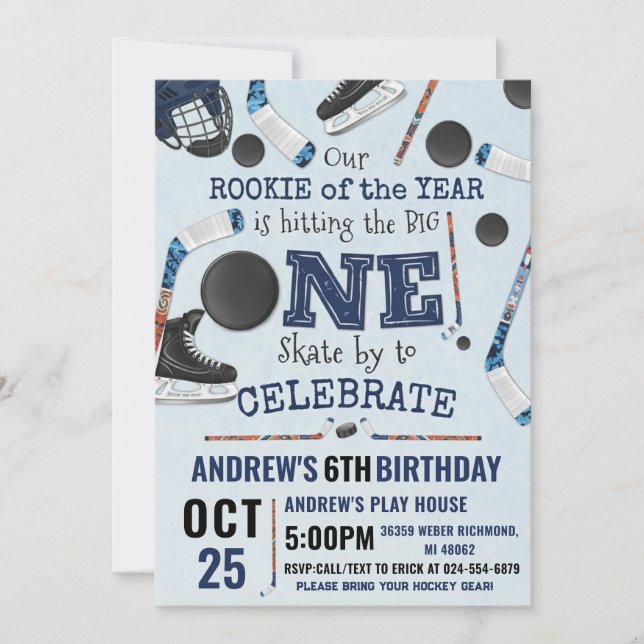 Personalize Digital Hockey 1st Birthday Party Invitation (Front)