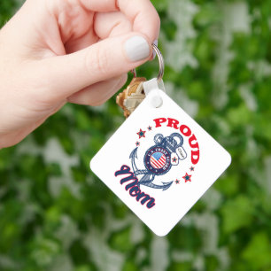 Personalize Dog Tag Proud U.S. Coast Guard Mom Key Ring
