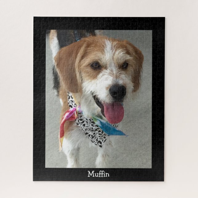 Personalize Dog's Photo & Name/Black Jigsaw Puzzle (Vertical)
