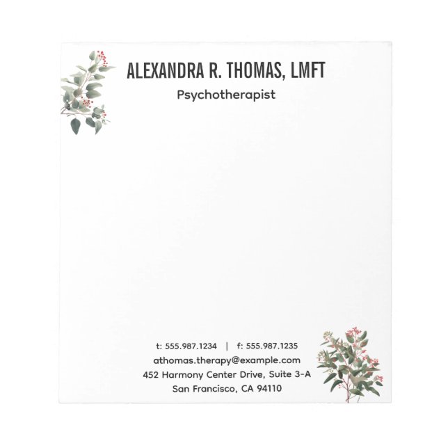 Personalize  Eucalyptus therapist  professional Notepad (Front)