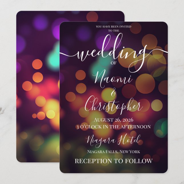 PERSONALIZE: Fall Colourful Bokeh Wedding Invitation (Front/Back)