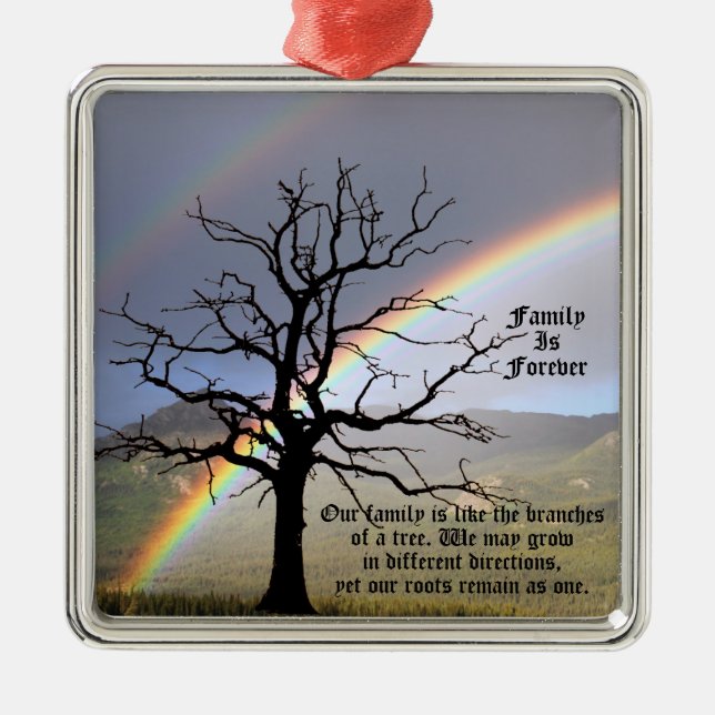 PERSONALIZE  FAMILY IS FOREVER QUOTE METAL TREE DECORATION (Front)