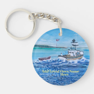 PERSONALIZE FISHERMEN AT SEA Blues Rustic Key Ring