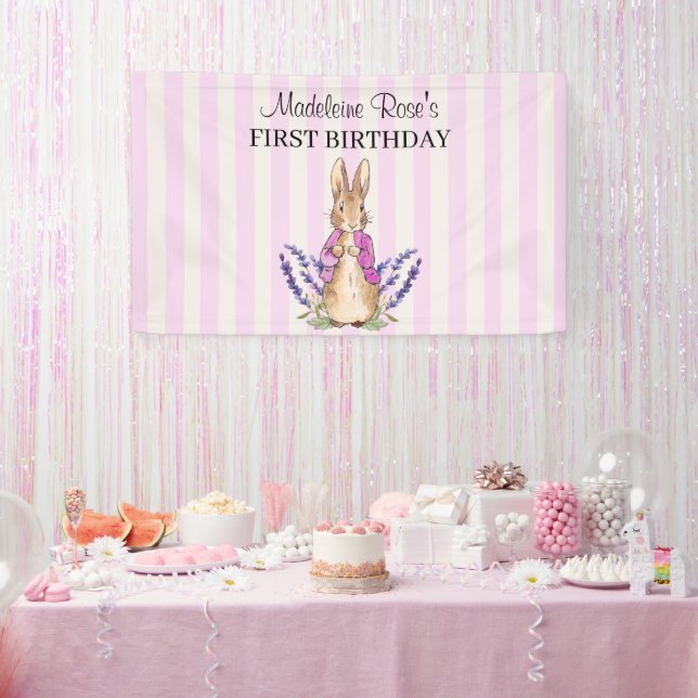 Personalize Flopsy in pink  1st Birthday banner (Party)