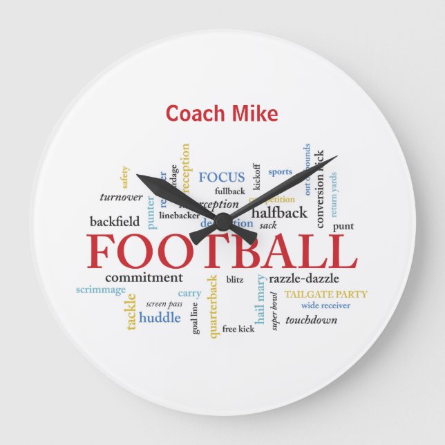 Personalize, Football Coach Thank You in Words Large Clock (Front)