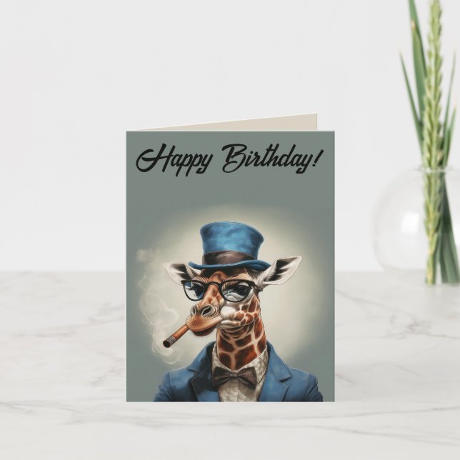 Personalize Giraffe in top hat Happy birthday Card (Front)