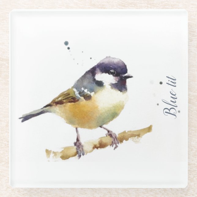 Personalize Glass Coasters - Bluetit (Front)