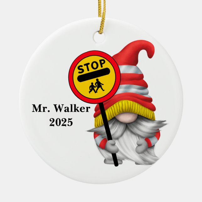 Personalize Gnome School Crossing Guard Ceramic Tree Decoration (Front)