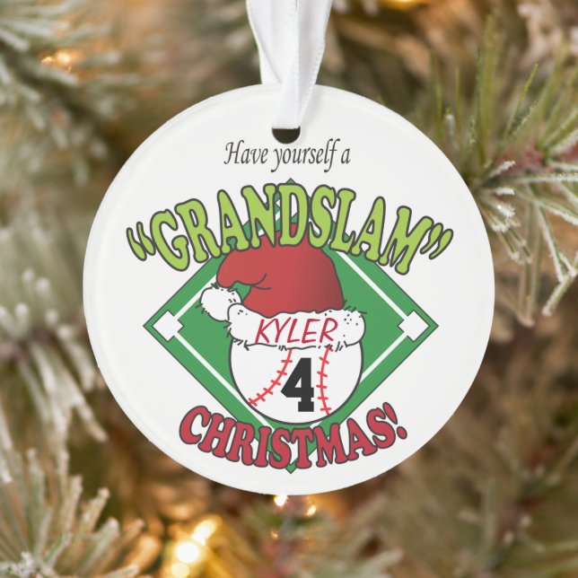 Personalize Grand Slam ⚾ Baseball Christmas Ornament (Tree)