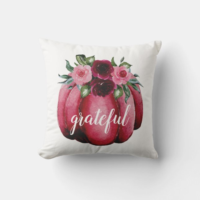 Personalize Grateful Pink Pumpkin Cushion (Front)
