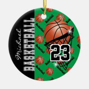 Personalize Green Basketball Ceramic Tree Decoration