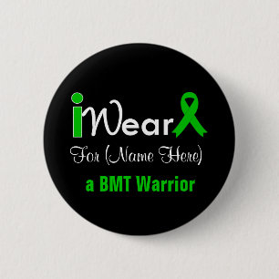 Personalize Green Ribbon Bone Marrow Transplant 6 Cm Round Badge