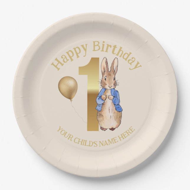 Personalize Happy birthday Name Peter the Rabbit Paper Plate (Front)