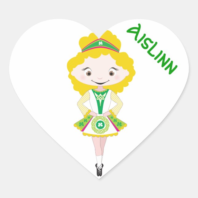 PERSONALIZE HEART irish dancer dancing blonde hair Heart Sticker (Front)
