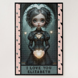 Personalize, I LOVE YOU cute hearts girl  Jigsaw Puzzle