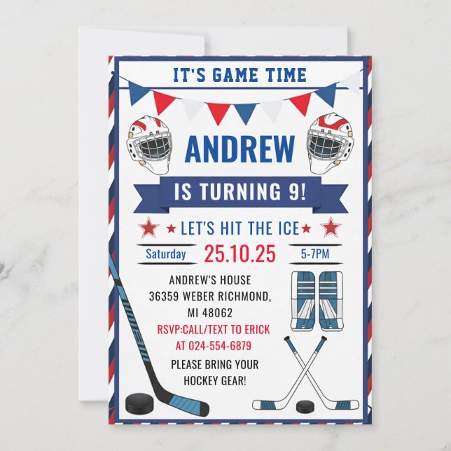 Personalize Ice Hockey Birthday Sports with Photo Invitation (Front)