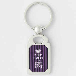 Personalize it Keep Calm Your Text Purple Stripes Key Ring