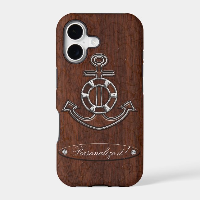 Personalize it! Wet Nautical Mahogany Anchor Steel (Back)